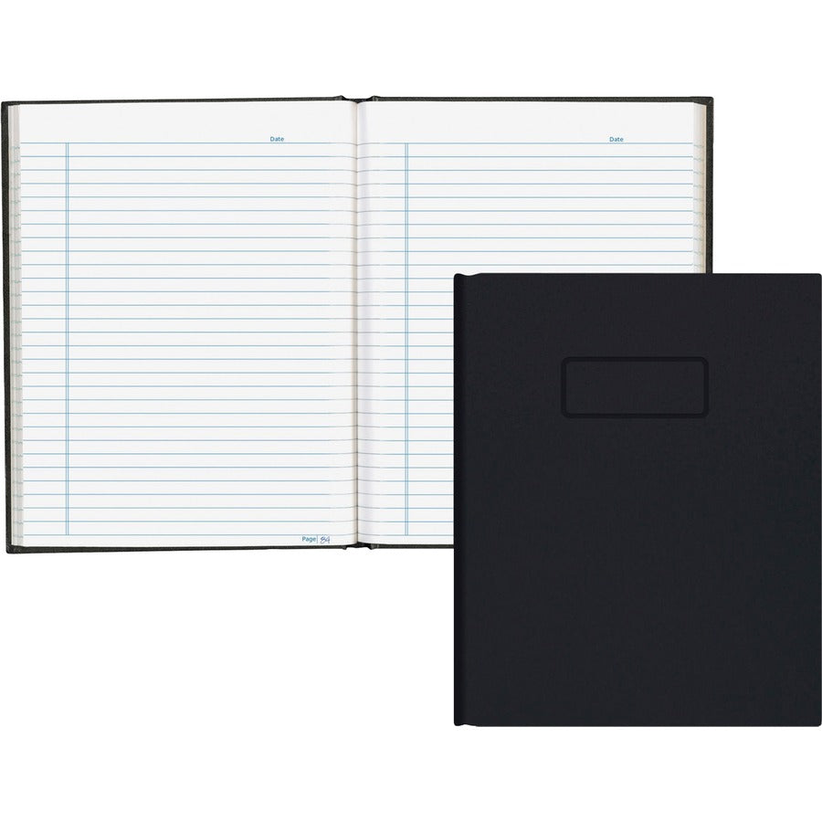 Blueline Hardbound Business Books - 96 Sheets - 192 Pages - Perfect Bound - Ruled Blue Margin - 9 1/4" x 7 1/4" Sheet Size - White Paper - Black Cover - Hard Cover, Self-adhesive, Index Sheet - 1 Each