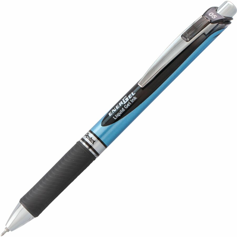 EnerGel EnerGel RTX Liquid Gel Pen - Refillable - Retractable - Black Ink - Gel-based - Blue Barrel - Stainless Steel Tip - 1 Each