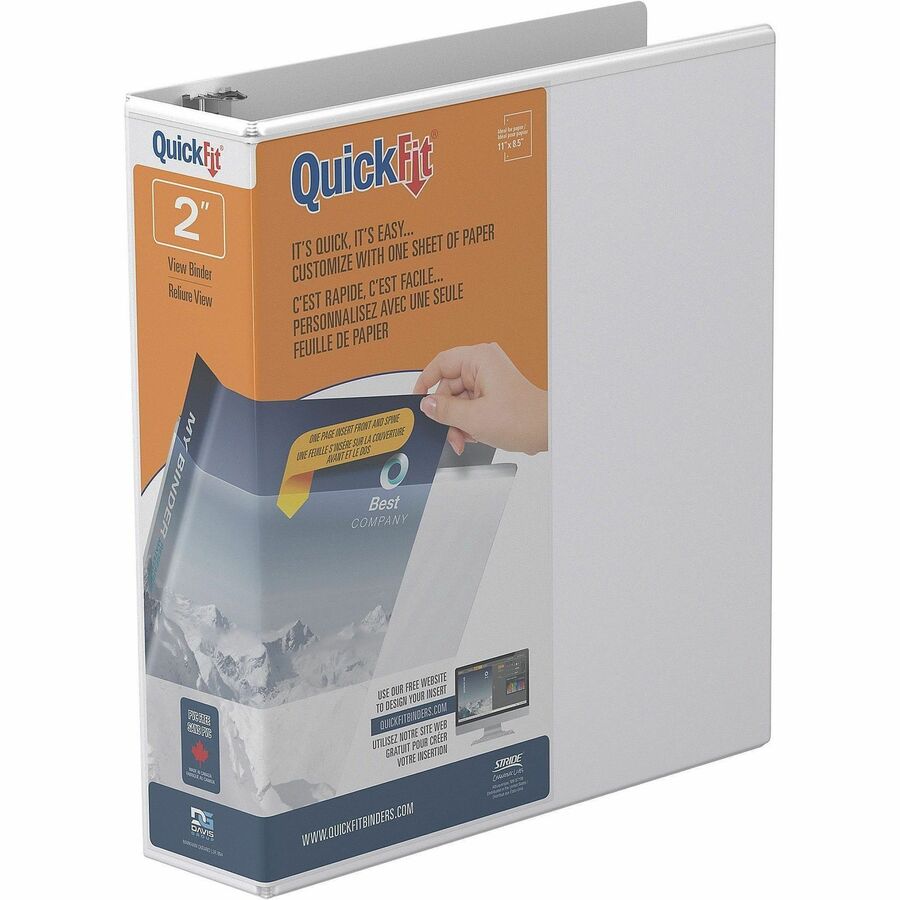 QuickFit Clear-View Binder, 3-Ring Binder, Round Ring, 2 Inch, White - 2" Binder Capacity - Letter - 8 1/2" x 11" Sheet Size - 400 Sheet Capacity - 3 x 2" Ring - Fastener: Round Ring - Pocket: Internal - Polypropylene - White - Recycled - Easy Insert S...