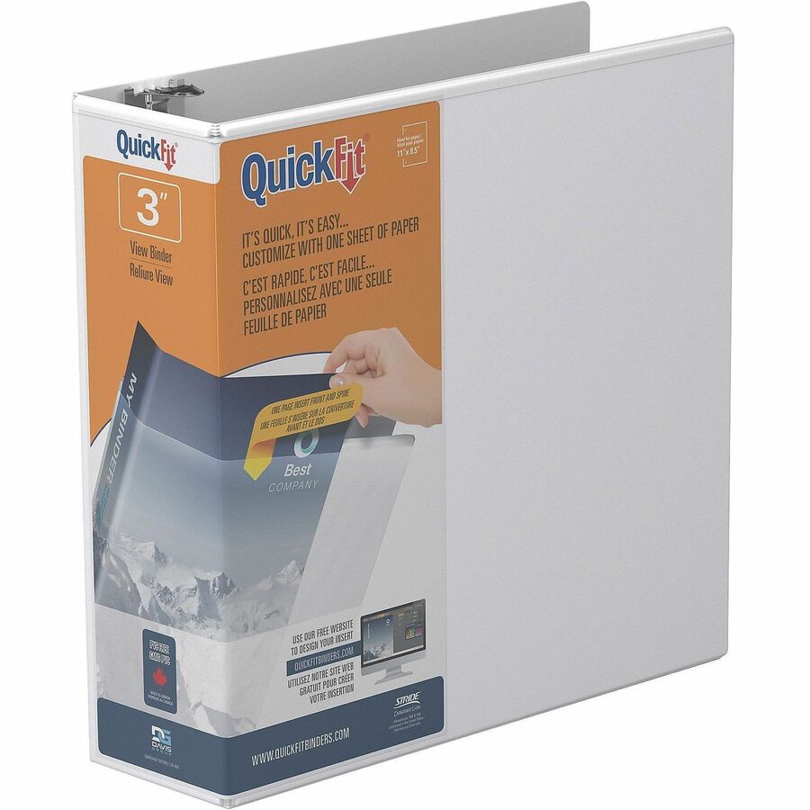 QuickFit Clear-View Binder, 3-Ring Binder, Round Ring, 3 Inch, White - 3" Binder Capacity - Letter - 8 1/2" x 11" Sheet Size - 600 Sheet Capacity - 3 x 3" Ring - Fastener: Round Ring - Pocket: Internal - Polypropylene - White - Recycled - Easy Insert S...