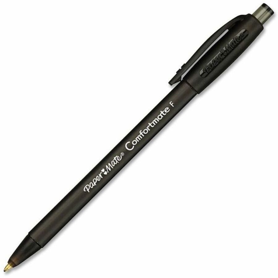 Paper Mate Comfort Mate Retractable Pens - Retractable - Black Ink - Rubber Barrel - 12 / Dozen