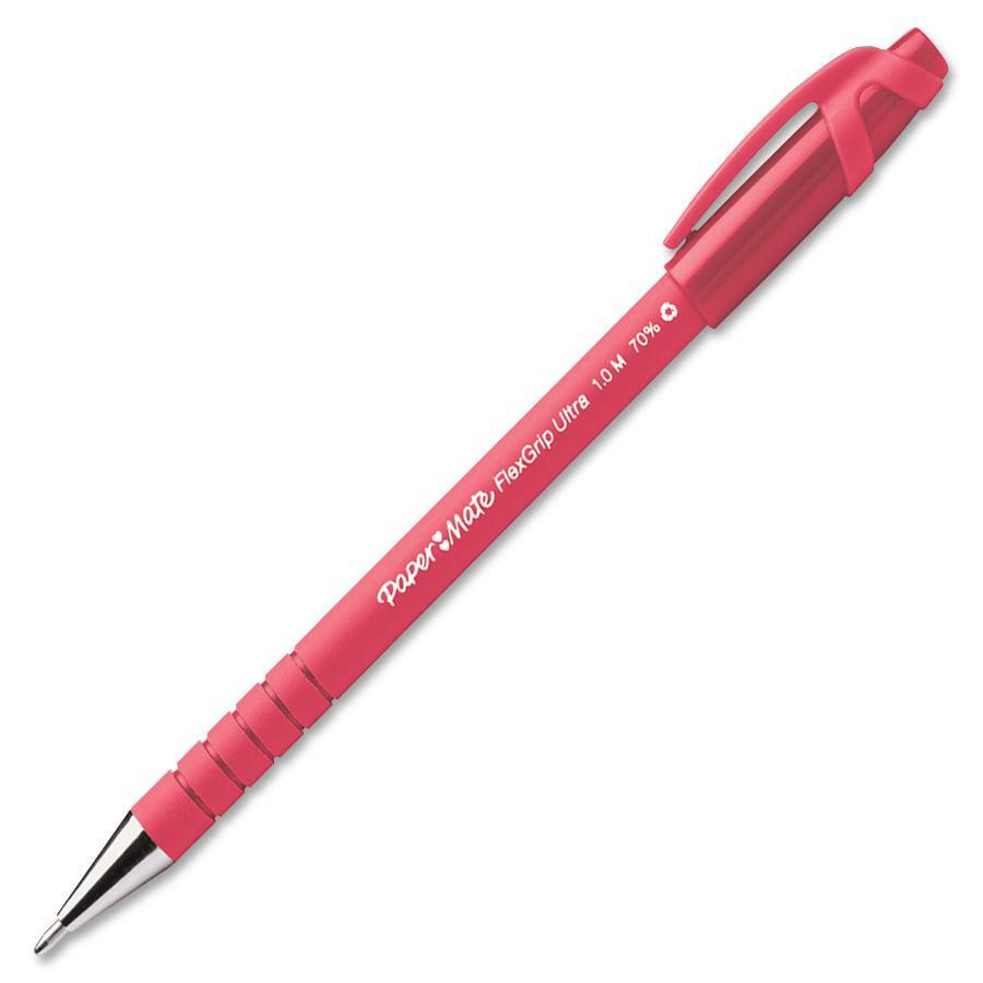 Paper Mate Flexgrip Ultra Ballpoint Pen - Red Ink - Red Rubber Barrel - 12 / Dozen