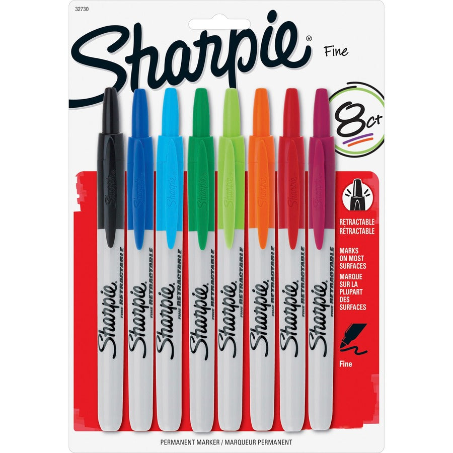 Sharpie Retractable Permanent Markers - Retractable - Assorted Ink - 8 / Set