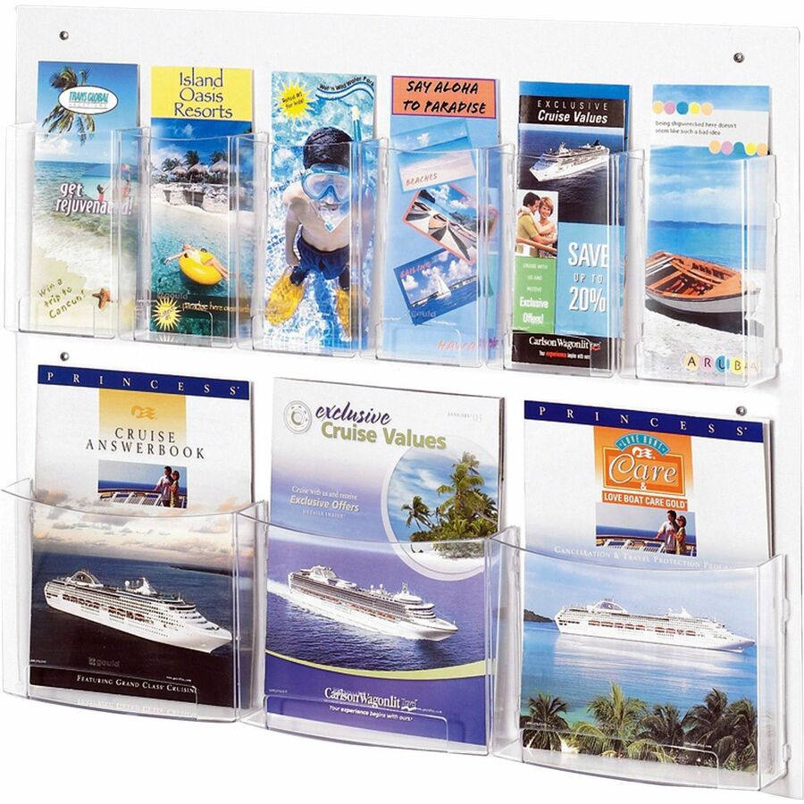 Safco Nine Compartment Magazine/Pamphlet Display - 9 Compartment(s) - Compartment Size : 7" x 2" x 9.12" - 23.50" Height x 28" Width x 3" Depth - Break Resistant - Clear - Polycarbonate, Polyethylene - 1 Each
