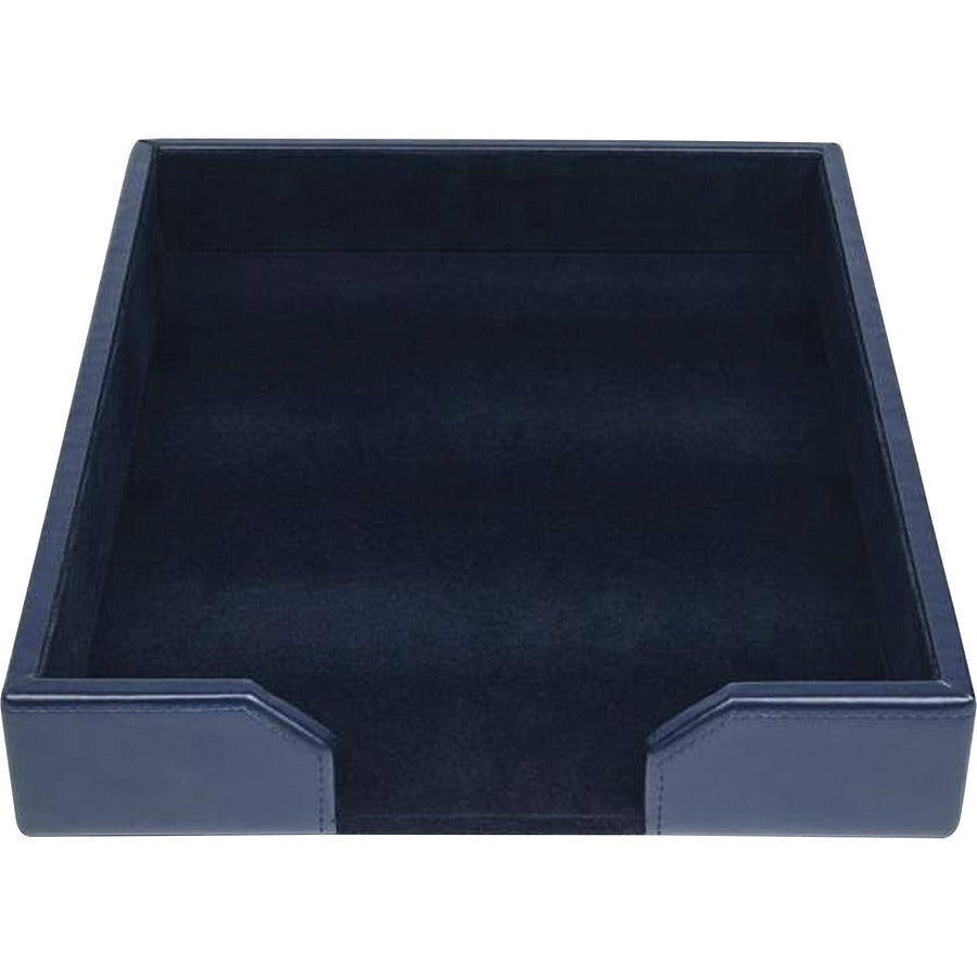 Dacasso Desk Tray with Lid - Blue - Leather - 1 Each