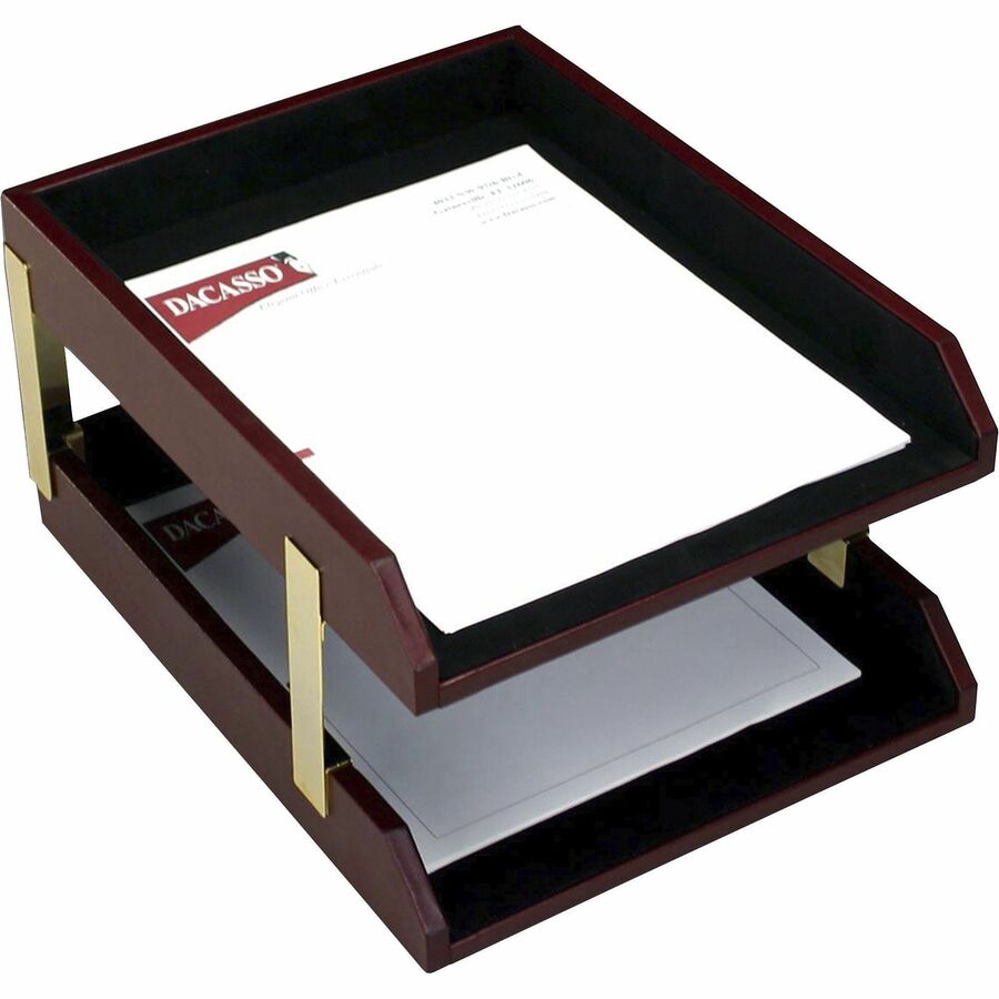 Dacasso Desk Tray - 2" Height x 10.50" Width x 13.75" Depth - Desktop - Stackable - Burgundy - Leather - 1 Each
