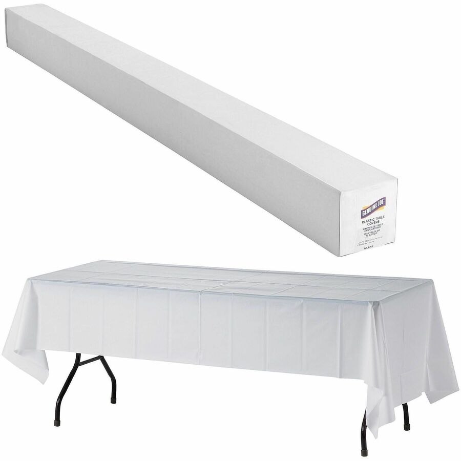 Genuine Joe Banquet-Size Plastic Tablecover - 300 ft Length x 40" Width - Plastic - White - 1 Roll