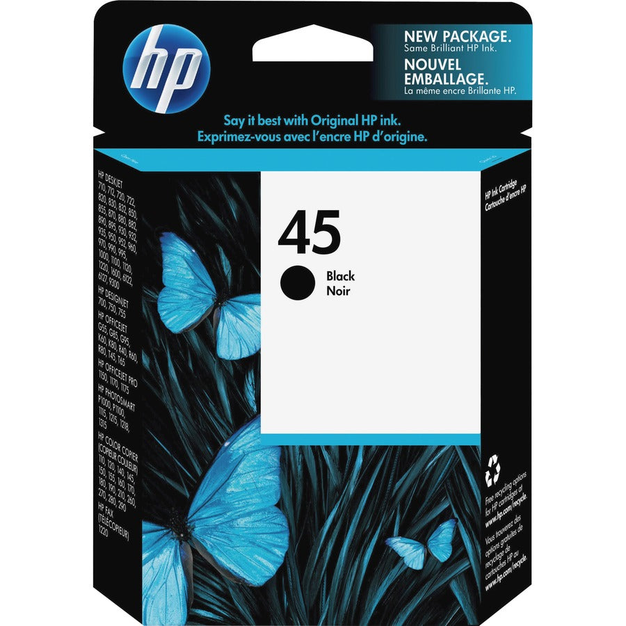 HP 45 (51645A) Original Inkjet Ink Cartridge - Single Pack - Black - 1 Each - 930 Pages