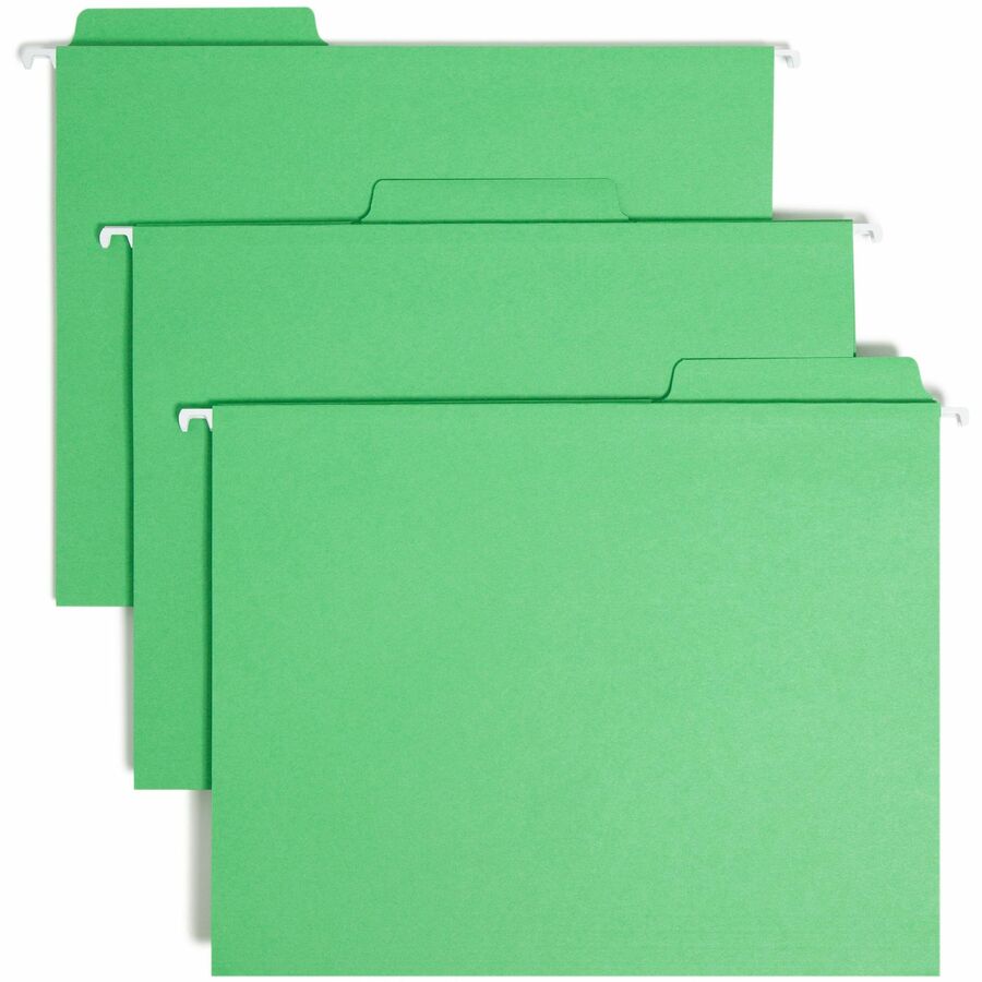 Smead FasTab 1/3 Tab Cut Letter Recycled Hanging Folder - 8 1/2" x 11" - Top Tab Location - Assorted Tab Position - 11 pt. - 2 Plys - Green - Embossed, Heavy Duty, Tear Resistant - 10% Recycled - 20 / Box