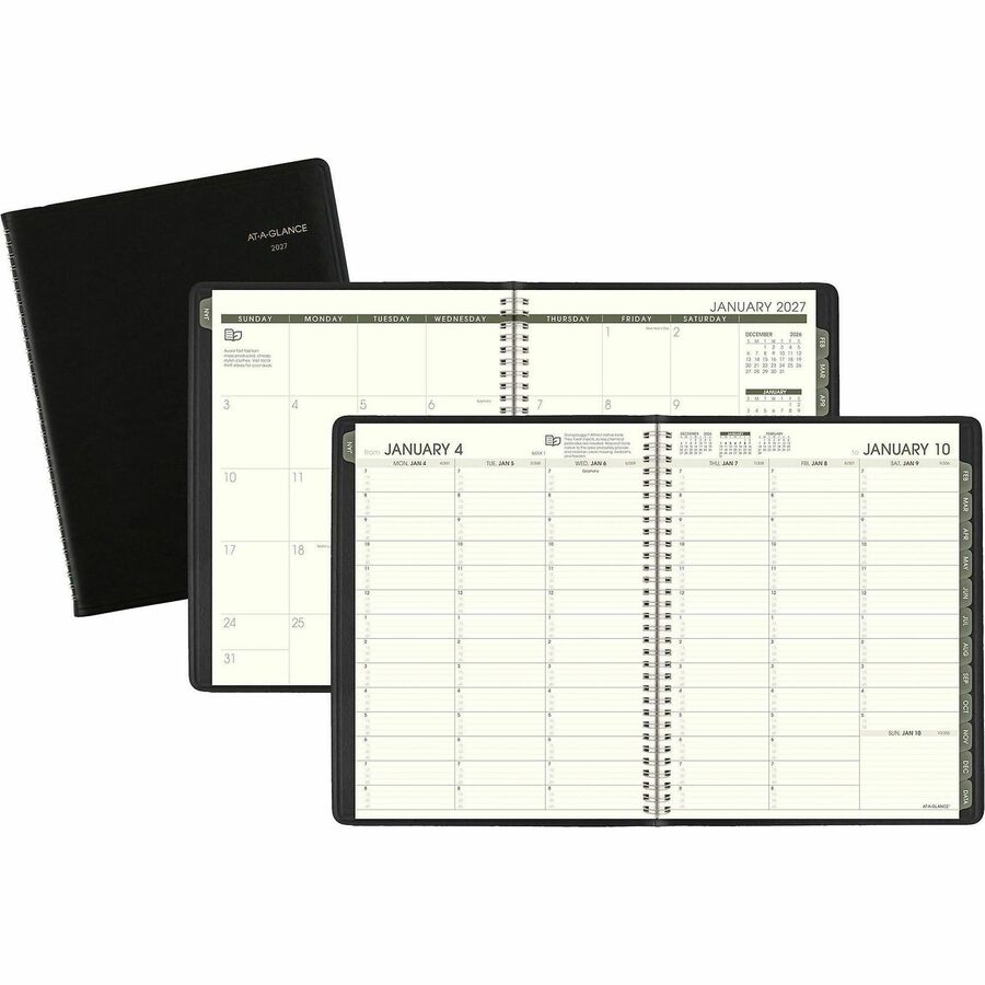 At-A-Glance Recycled Appointment Book Planner - Large - Julian Dates - Weekly, Monthly - 1 Year - January 2027 to December 2027 - 7:00 AM to 8:45 PM - Quarter-hourly, 7:00 AM to 5:30 PM - Quarter-hourly - 1 Week, 1 Month Double Page Layout - 8 1/4" x 1...
