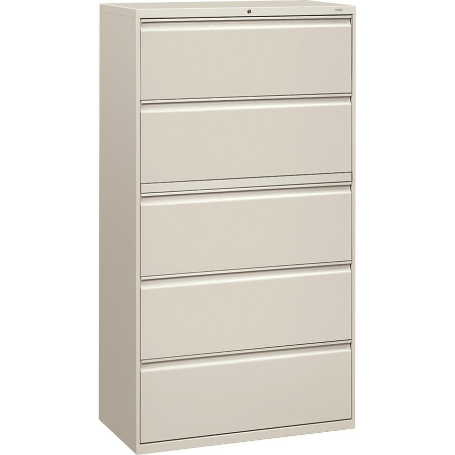 HON Brigade 800 H885 Lateral File - 64.3" Height x 36" Width x 18" Depth - Total Drawer(s): 5 - Finish: Light Gray - Radius Pull, Lockable, Glide, Removable Lock, Heavy Duty - For File Storage, Workstation, Desk, Office - 1 Each