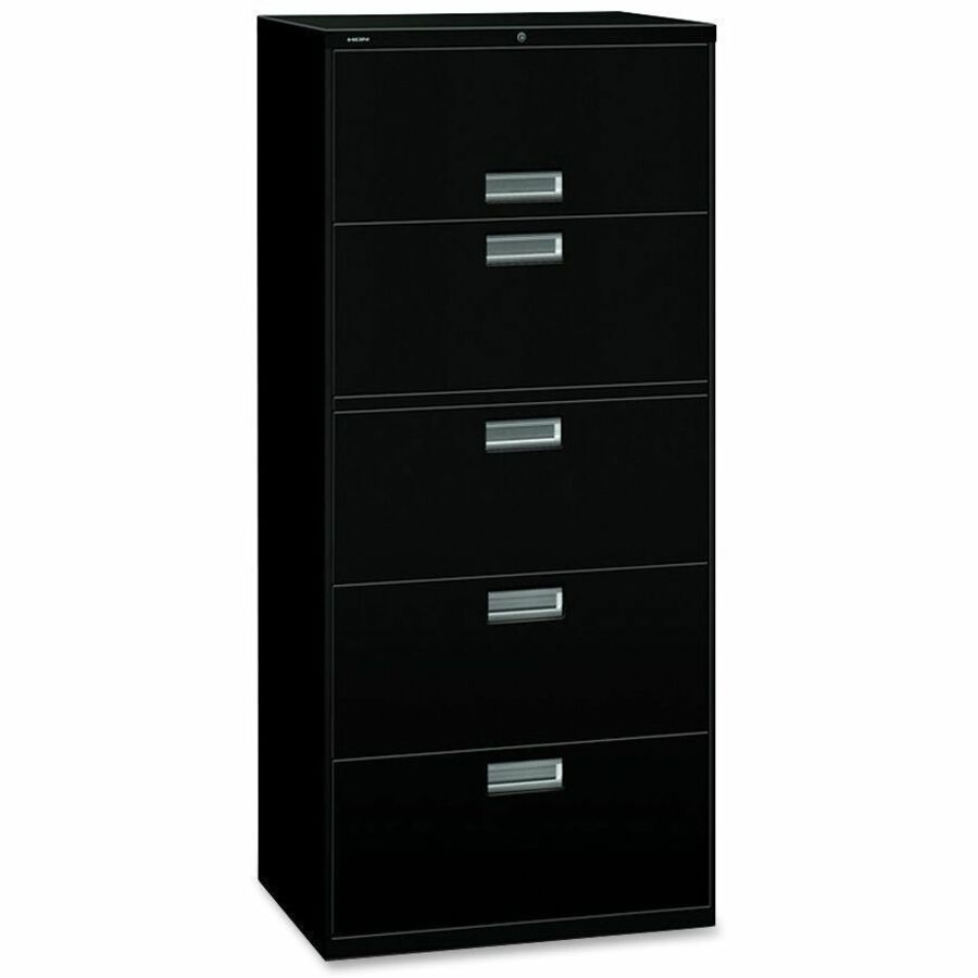 HON Brigade 600 H675 Lateral File - 67" Height x 30" Width x 18" Depth - Total Drawer(s): 5 - Finish: Black - Lockable, Glide, Removable Lock, Heavy Duty, Interlocking - For File Storage, Workstation, Office, Desk - 1 Each