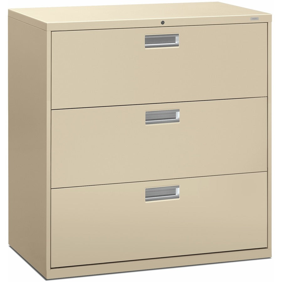 HON Brigade 600 H693 Lateral File - 40.9" Height x 42" Width x 18" Depth - Total Drawer(s): 3 - Finish: Putty - Lockable, Heavy Duty, Glide, Removable Lock - For File Storage, Workstation, Office, Desk - 1 Each