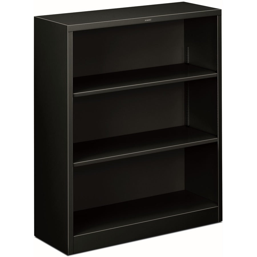 HON Brigade Steel Bookcase - 3 Shelf(ves) - 41" Height x 34.50" Width x 12.62" Depth - Adjustable Shelf, Reinforced, Welded, Durable, Compact - 30% Recycled - Black - Steel - 1 Each