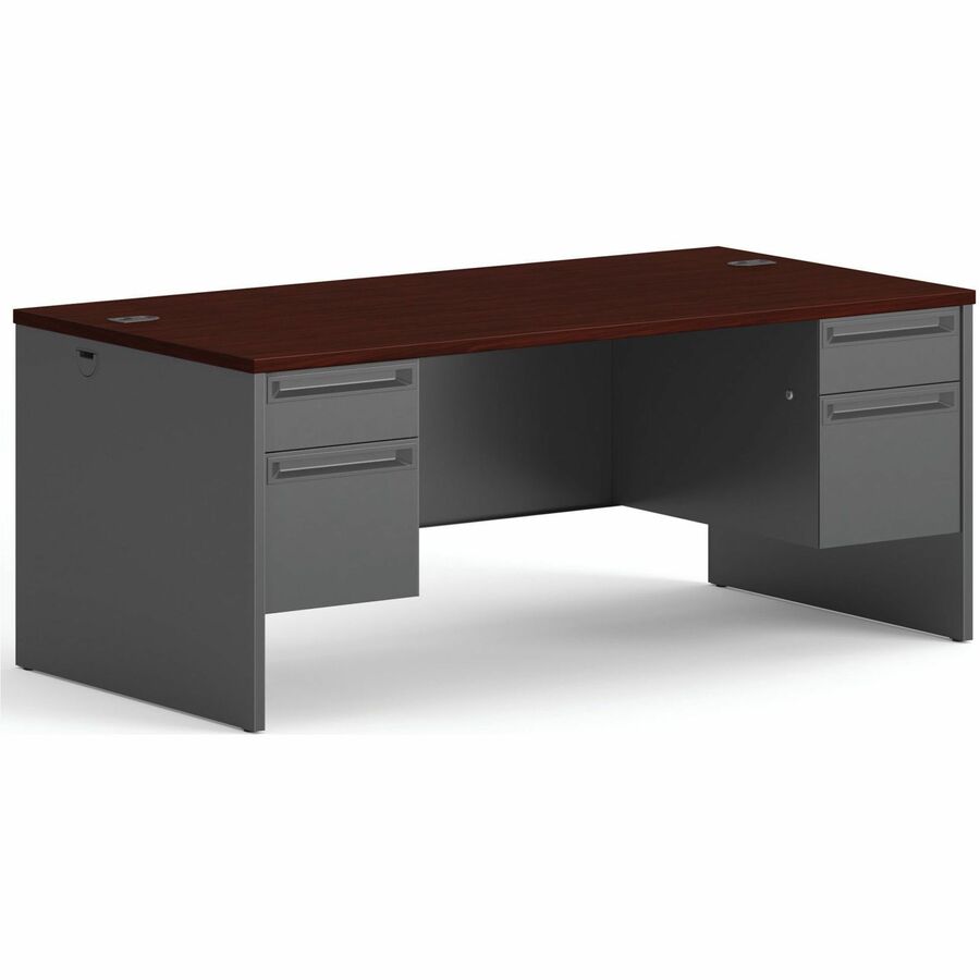 HON 38000 H38180 Pedestal Desk - 29.5" Height x 72" Width x 36" Depth - Total Drawer(s): 4 - Double Pedestal - Waterfall Edge - Finish: Charcoal - Removable Lock, Glide, Scratch Resistant, Spill Resistant, Stain Resistant, Durable, Sturdy - For File St...