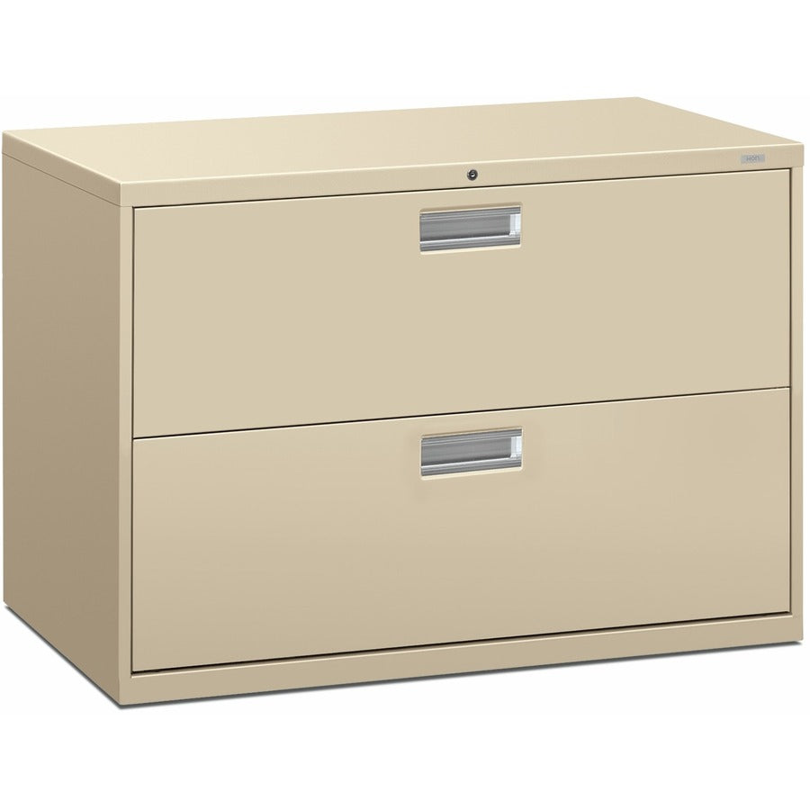 HON Brigade 600 H692 Lateral File - 28.4" Height x 42" Width x 18" Depth - Total Drawer(s): 2 - Material: Steel - Finish: Putty - Lockable, Heavy Duty, Glide, Removable Lock - For File Storage, Workstation, Office, Desk - 1 Each