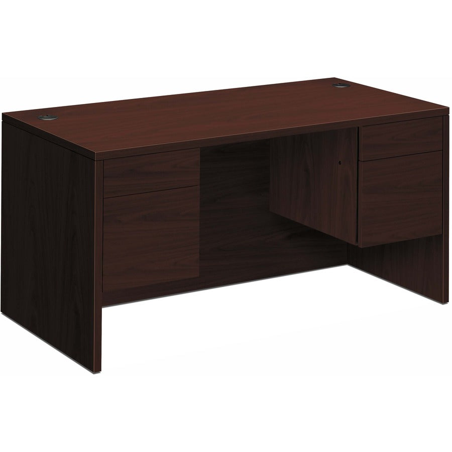 HON 10500 H10573 Pedestal Desk - 29.5" Height x 60" Width x 30" Depth - Total Drawer(s): 4 - Double Pedestal - Flat Edge - Finish: Mahogany - Removable Lock, Glide, Grommet - For File Storage - 1 Each
