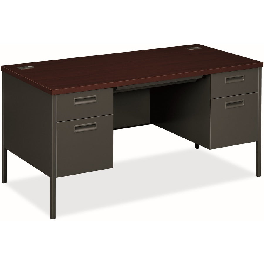 HON Metro Classic HP3262 Pedestal Desk - 29.5" Height x 60" Width x 30" Depth - Total Drawer(s): 5 - Double Pedestal - Square Edge - Finish: Charcoal - Removable Lock, Glide, Scratch Resistant, Spill Resistant, Stain Resistant, Liquid Resistant, Durabl...
