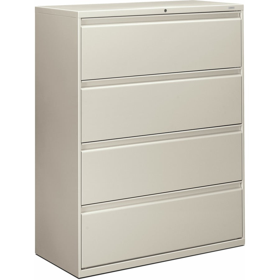 HON Brigade 800 H894 Lateral File - 53.3" Height x 42" Width x 18" Depth - Total Drawer(s): 4 - Finish: Light Gray - Radius Pull, Lockable, Glide, Removable Lock, Heavy Duty - For File Storage, Workstation, Desk, Office - 1 Each