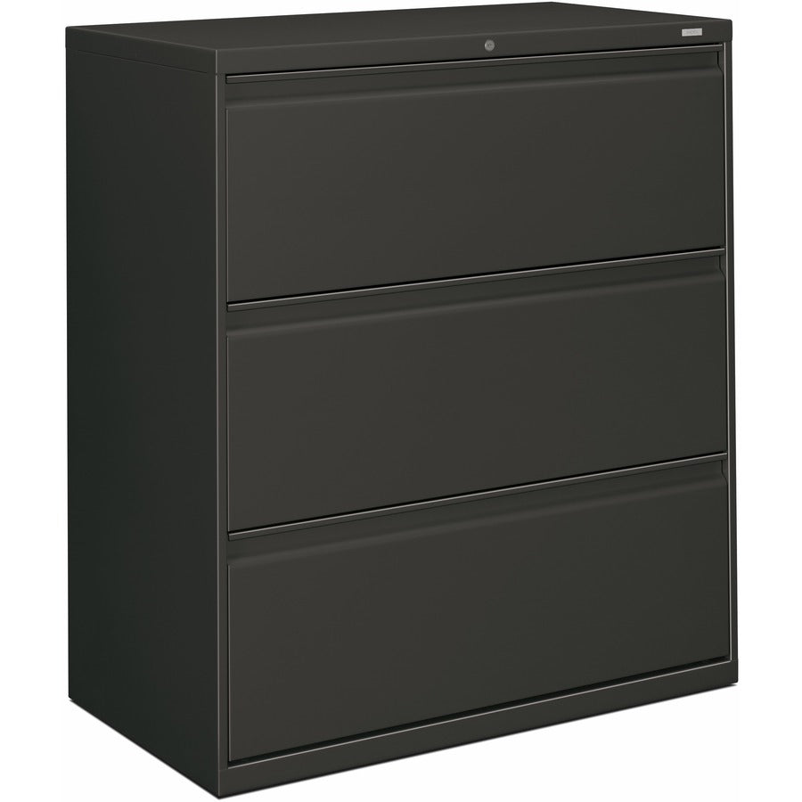 HON Brigade 800 H883 Lateral File - 40.9" Height x 36" Width x 18" Depth - Total Drawer(s): 3 - Finish: Charcoal - Radius Pull, Lockable, Glide, Removable Lock, Heavy Duty - For File Storage, Workstation, Desk, Office - 1 Each