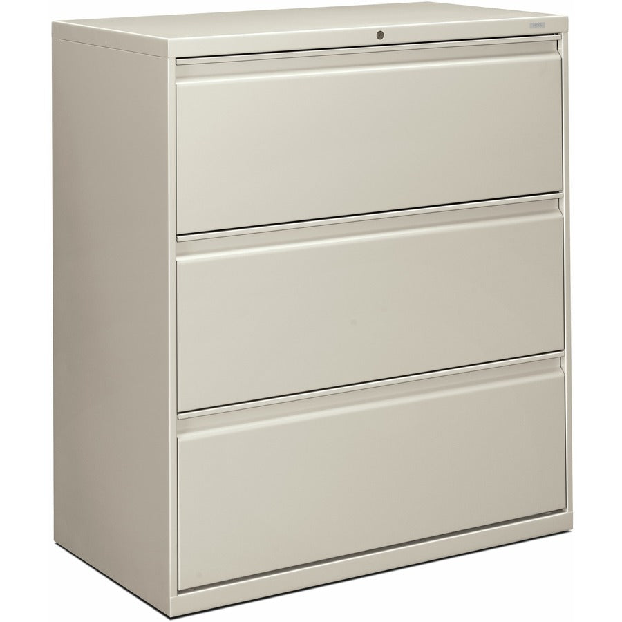 HON Brigade 800 H883 Lateral File - 40.9" Height x 36" Width x 18" Depth - Total Drawer(s): 3 - Finish: Light Gray - Radius Pull, Lockable, Glide, Removable Lock, Heavy Duty - For File Storage, Workstation, Desk, Office - 1 Each