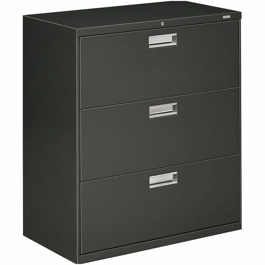 HON Brigade 600 H683 Lateral File - 40.9" Height x 36" Width x 18" Depth - Total Drawer(s): 3 - Finish: Charcoal - Lockable, Glide, Removable Lock, Heavy Duty, Interlocking - For File Storage, Workstation, Office, Desk - 1 Each