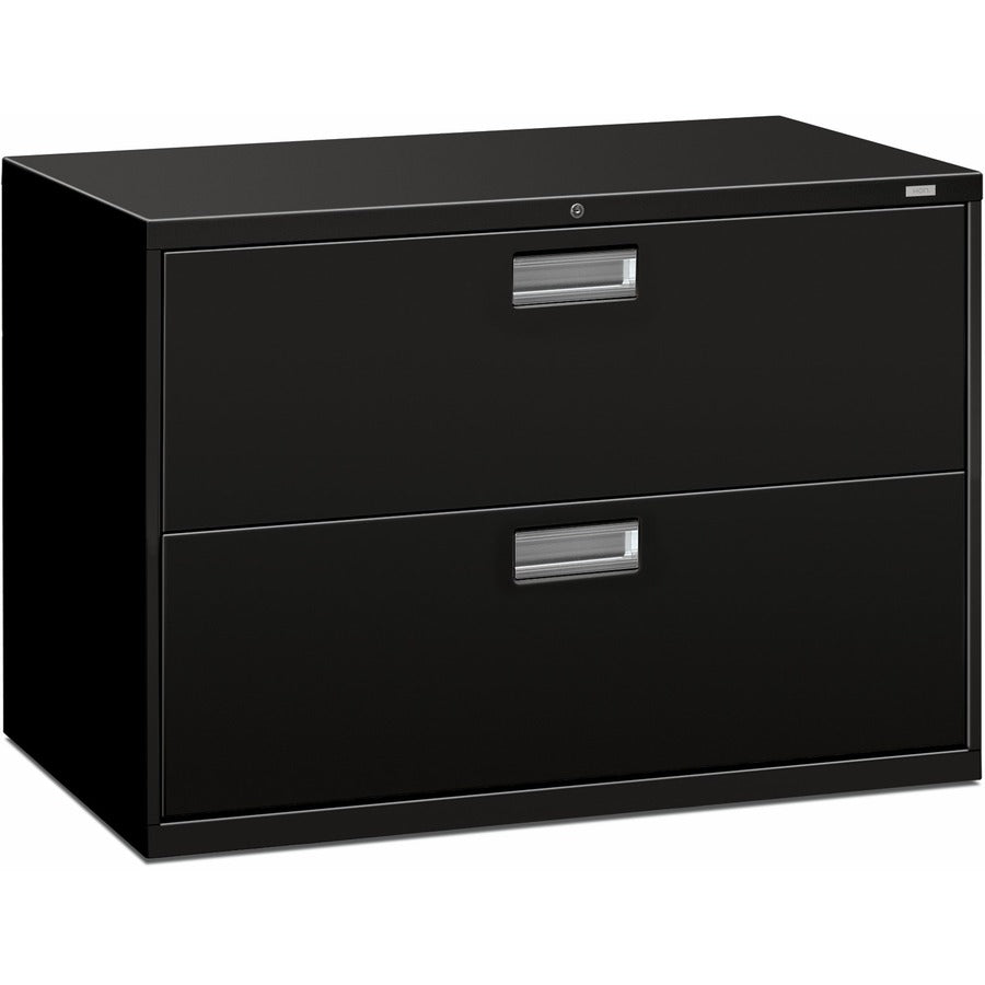 HON Brigade 600 H692 Lateral File - 28.4" Height x 42" Width x 18" Depth - Total Drawer(s): 2 - Finish: Black - Lockable, Heavy Duty, Glide, Removable Lock - For File Storage, Workstation, Office, Desk - 1 Each