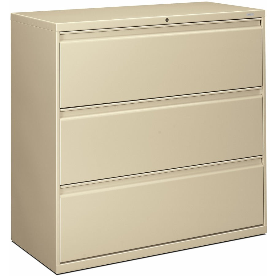 HON Brigade 800 H893 Lateral File - 40.9" Height x 42" Width x 18" Depth - Total Drawer(s): 3 - Finish: Putty - Radius Pull, Lockable, Glide, Removable Lock, Heavy Duty - For File Storage, Workstation, Desk, Office - 1 Each
