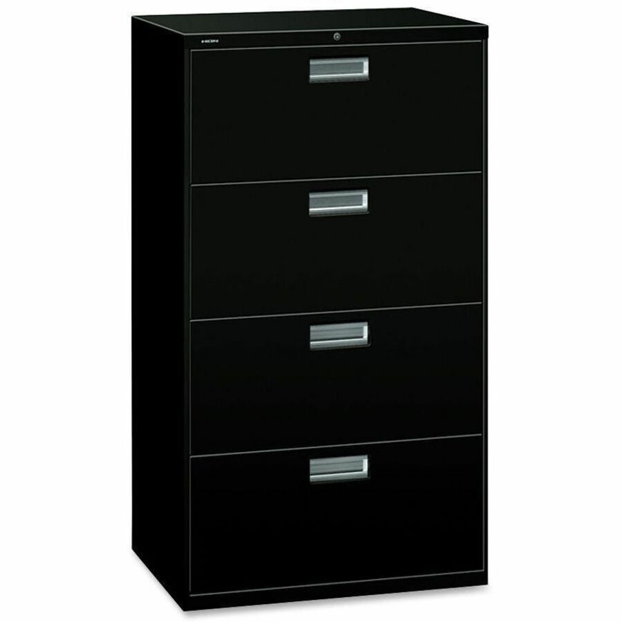 HON Brigade 600 H674 Lateral File - 53.3" Height x 30" Width x 18" Depth - Total Drawer(s): 4 - Finish: Black - Lockable, Glide, Removable Lock, Heavy Duty, Interlocking - For File Storage, Workstation, Office, Desk - 1 Each