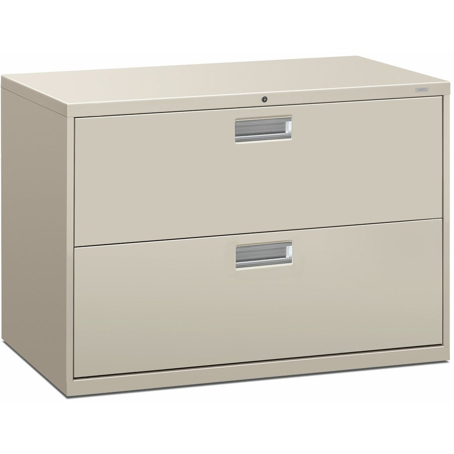 HON Brigade 600 H692 Lateral File - 28.4" Height x 42" Width x 18" Depth - Total Drawer(s): 2 - Finish: Light Gray - Lockable, Heavy Duty, Glide, Removable Lock - For File Storage, Workstation, Office, Desk - 1 Each