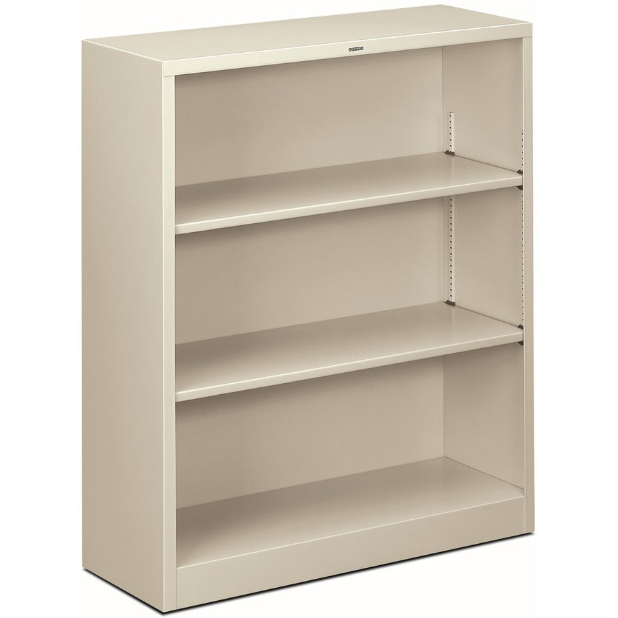 HON Brigade Steel Bookcase - 3 Shelf(ves) - 41" Height x 34.50" Width x 12.62" Depth - Adjustable Shelf, Reinforced, Welded, Durable, Compact - 30% Recycled - Light Gray - Steel - 1 Each