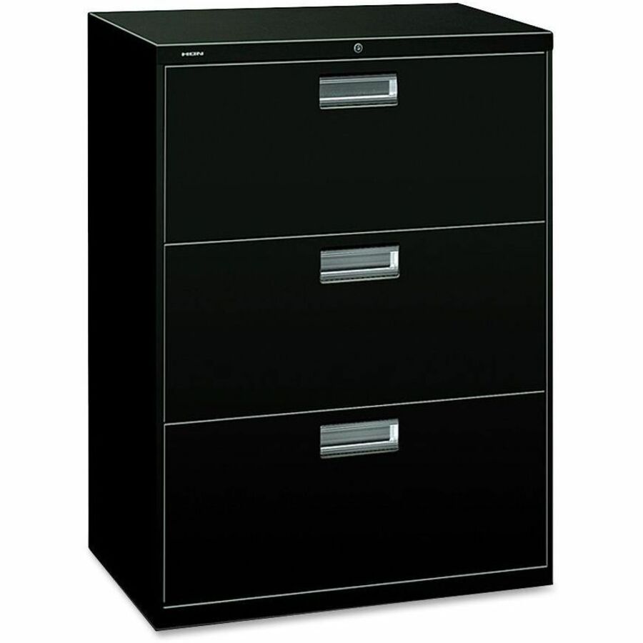 HON Brigade 600 H673 Lateral File - 40.9" Height x 30" Width x 18" Depth - Total Drawer(s): 3 - Finish: Black - Lockable, Glide, Removable Lock, Heavy Duty, Interlocking - For File Storage, Workstation, Office, Desk - 1 Each