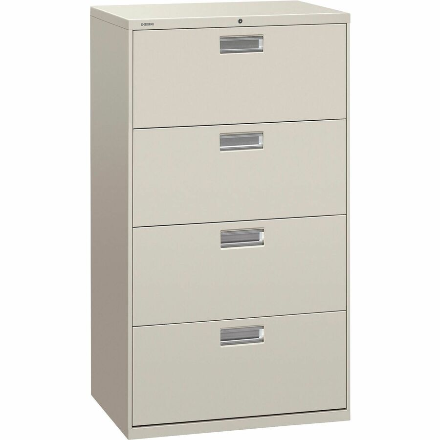 HON Brigade 600 H674 Lateral File - 53.3" Height x 30" Width x 18" Depth - Total Drawer(s): 4 - Finish: Light Gray - Lockable, Glide, Removable Lock, Heavy Duty, Interlocking - For File Storage, Workstation, Office, Desk - 1 Each