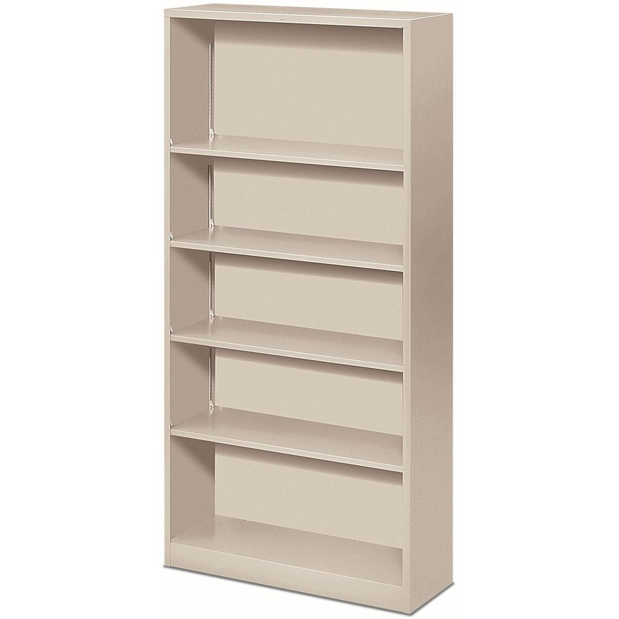 HON Brigade Steel Bookcase - 5 Shelf(ves) - 71" Height x 34.50" Width x 12.62" Depth - Adjustable Shelf, Reinforced, Welded, Durable, Compact - Light Gray - Steel - 1 Each