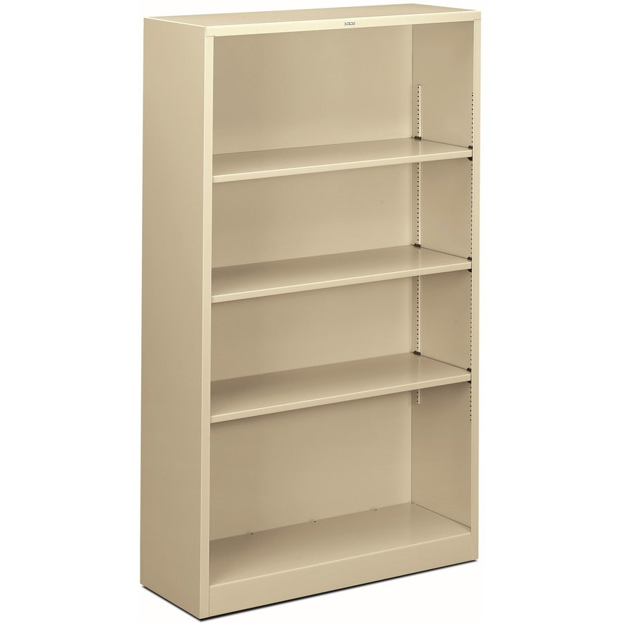 HON Brigade Steel Bookcase - 4 Shelf(ves) - 59" Height x 34.50" Width x 12.62" Depth - Adjustable Shelf, Reinforced, Welded, Durable, Compact - 30% Recycled - Putty - Steel - 1 Each