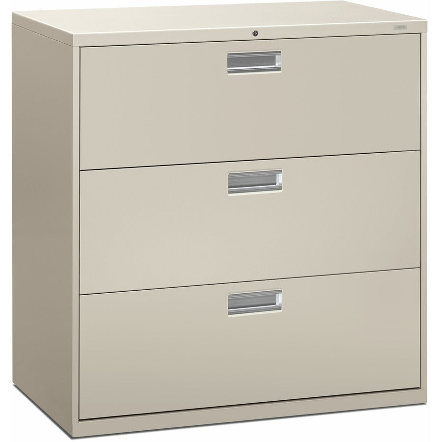 HON Brigade 600 H693 Lateral File - 40.9" Height x 42" Width x 18" Depth - Total Drawer(s): 3 - Finish: Light Gray - Lockable, Heavy Duty, Glide, Removable Lock - For File Storage, Workstation, Office, Desk - 1 Each