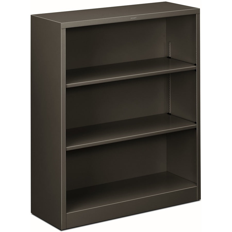 HON Brigade Steel Bookcase - 3 Shelf(ves) - 41" Height x 34.50" Width x 12.62" Depth - Adjustable Shelf, Reinforced, Welded, Durable, Compact - 30% Recycled - Charcoal - Steel - 1 Each