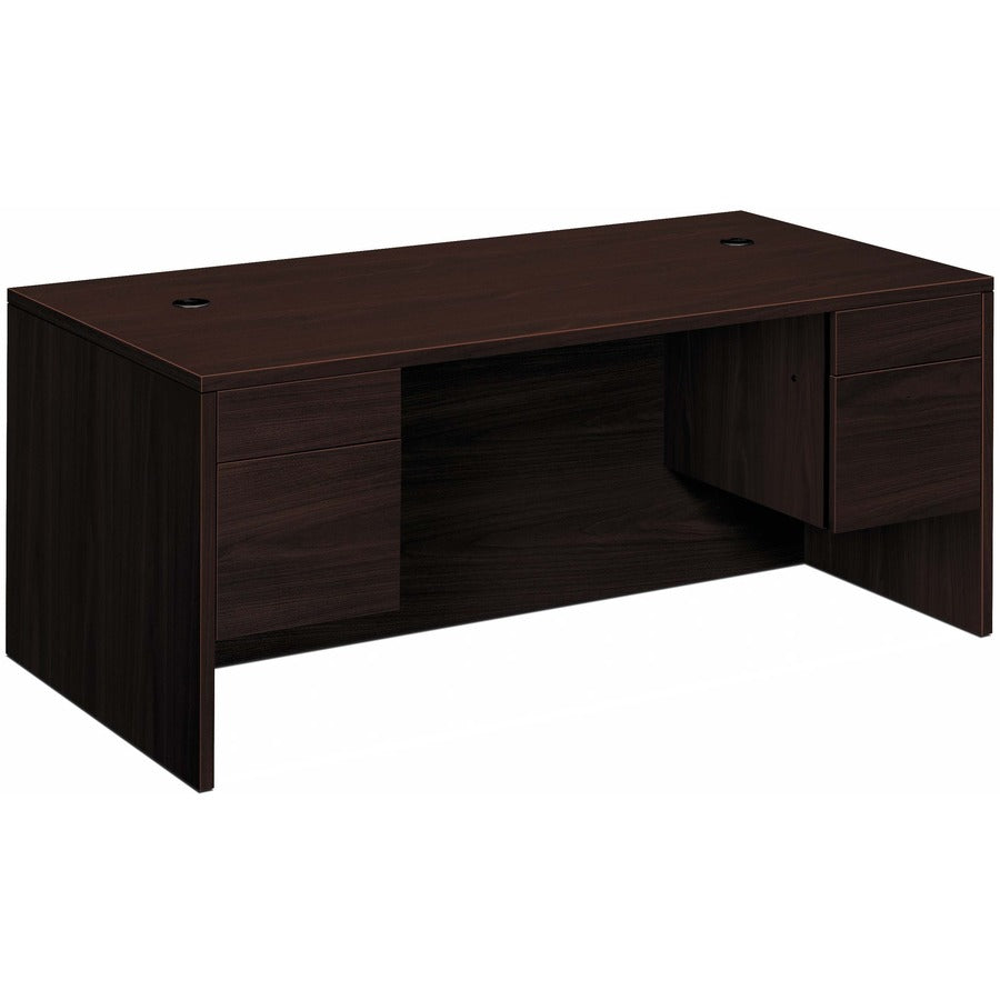 HON 10500 H10593 Pedestal Desk - 29.5" Height x 72" Width x 36" Depth - Total Drawer(s): 4 - Double Pedestal - Flat Edge - Finish: Mahogany - Removable Lock, Glide, Grommet - For File Storage - 1 Each