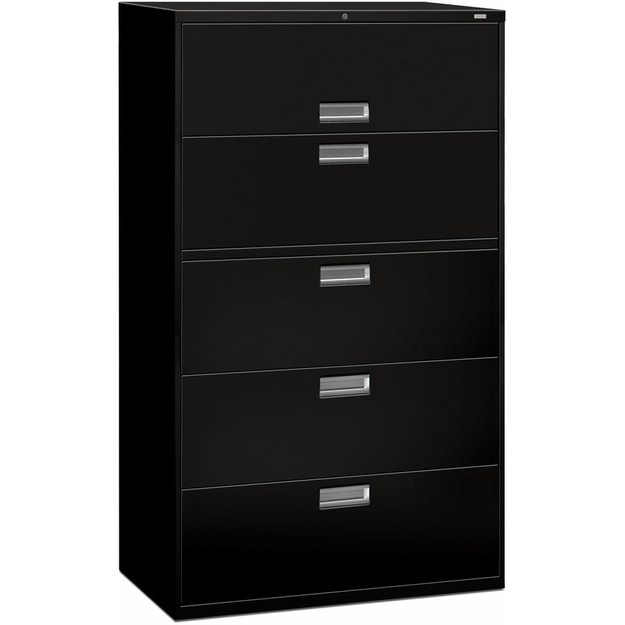 HON Brigade 600 H695 Lateral File - 64" Height x 42" Width x 18" Depth - Total Drawer(s): 5 - Finish: Black - Lockable, Heavy Duty, Glide, Removable Lock - For File Storage, Workstation, Office, Desk - 1 Each