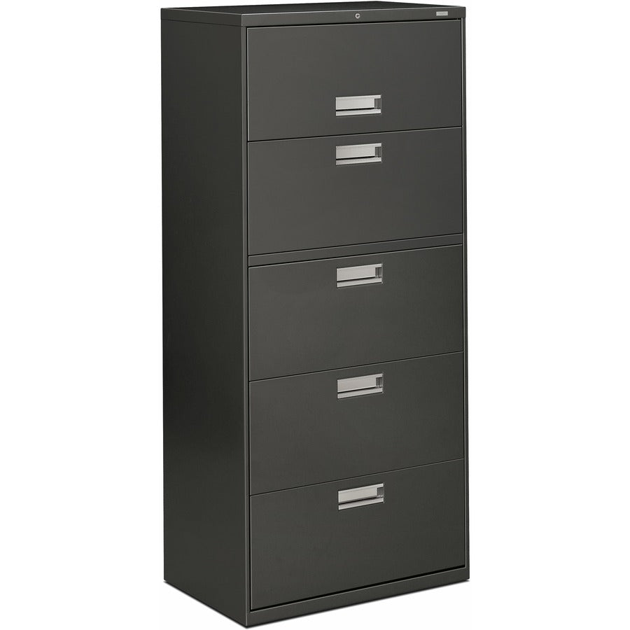 HON Brigade 600 H675 Lateral File - 67" Height x 30" Width x 18" Depth - Total Drawer(s): 5 - Finish: Charcoal - Lockable, Glide, Removable Lock, Heavy Duty, Interlocking - For File Storage, Workstation, Office, Desk - 1 Each