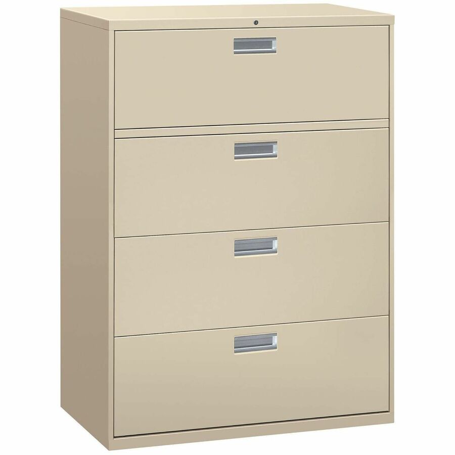 HON Brigade 600 H694 Lateral File - 53.3" Height x 42" Width x 18" Depth - Total Drawer(s): 4 - Material: Steel - Finish: Putty - Lockable, Heavy Duty, Glide, Removable Lock - For File Storage, Workstation, Office, Desk - 1 Each