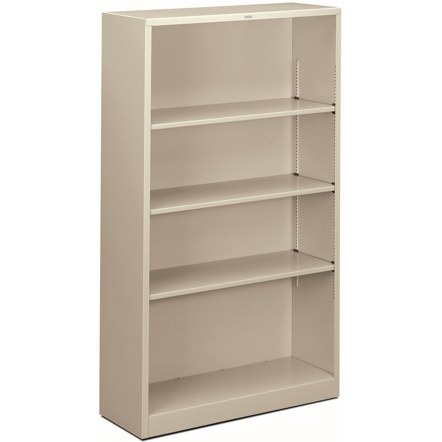 HON Brigade Steel Bookcase - 4 Shelf(ves) - 59" Height x 34.50" Width x 12.62" Depth - Adjustable Shelf, Reinforced, Welded, Durable, Compact - 30% Recycled - Light Gray - Steel - 1 Each