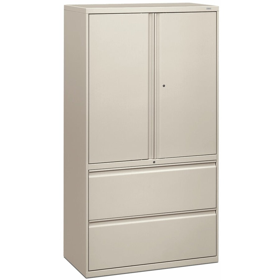HON Brigade 800 H885LS Lateral File - 64.3" Height x 36" Width x 18" Depth - Total Drawer(s): 2 - 3 Shelve(s) - Finish: Light Gray - Storage Cabinet, Radius Pull, Lockable, Glide, Removable Lock, Adjustable Shelf, Heavy Duty - For File Storage, Worksta...