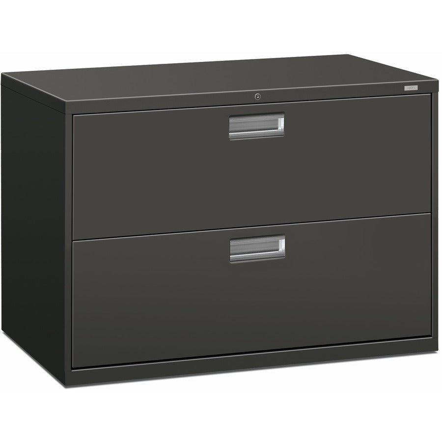 HON Brigade 600 H692 Lateral File - 28.4" Height x 42" Width x 18" Depth - Total Drawer(s): 2 - Finish: Charcoal - Lockable, Glide, Removable Lock, Heavy Duty, Interlocking - For File Storage, Workstation, Office, Desk - 1 Each