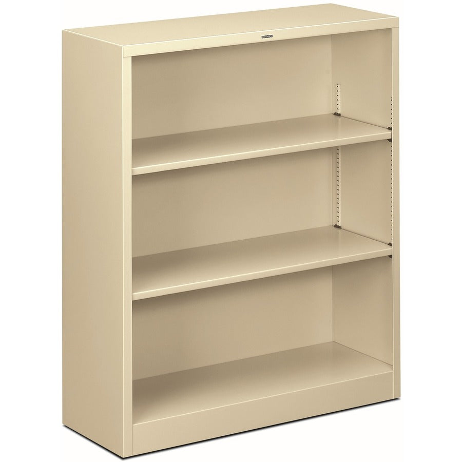 HON Brigade Steel Bookcase - 3 Shelf(ves) - 41" Height x 34.50" Width x 12.62" Depth - Adjustable Shelf, Reinforced, Welded, Durable, Compact - 30% Recycled - Putty - Steel - 1 Each