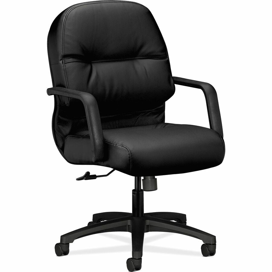 HON Pillow-Soft Chair - Black Seat Color - Leather Seat Material - Black Back Color - Leather Back Material - Black Frame Color - Mid Back - 5-star Base - Black - 1 Each