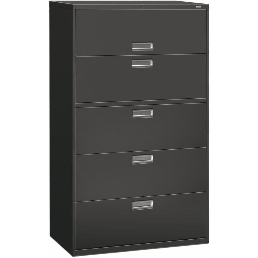 HON Brigade 600 H695 Lateral File - 64" Height x 42" Width x 18" Depth - Total Drawer(s): 5 - Finish: Charcoal - Lockable, Glide, Removable Lock, Heavy Duty, Interlocking - For File Storage, Workstation, Office, Desk - 1 Each
