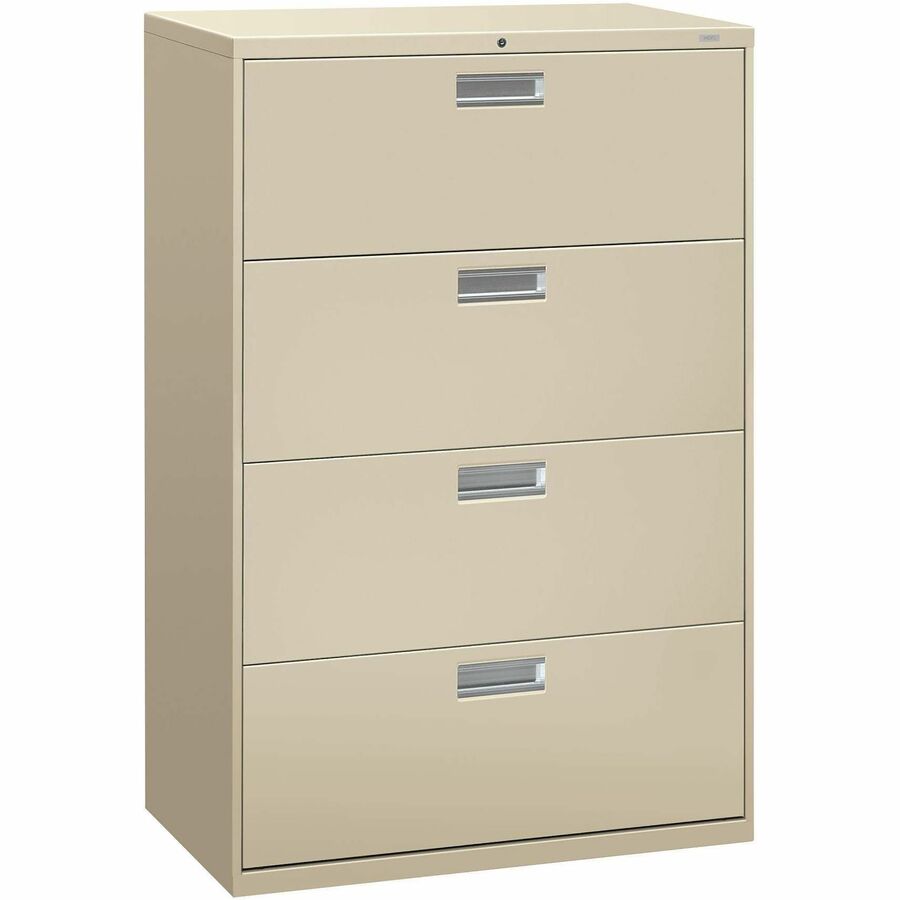 HON Brigade 600 H684 Lateral File - 53.3" Height x 36" Width x 18" Depth - Total Drawer(s): 4 - Finish: Putty - Lockable, Glide, Removable Lock, Heavy Duty, Interlocking - For File Storage, Workstation, Office, Desk - 1 Each