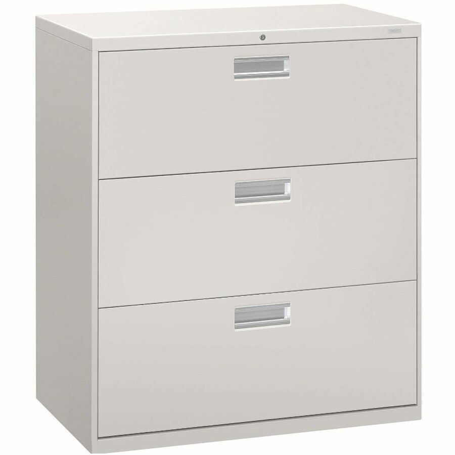 HON Brigade 600 H683 Lateral File - 40.9" Height x 36" Width x 18" Depth - Total Drawer(s): 3 - Finish: Light Gray - Lockable, Heavy Duty, Glide, Removable Lock - For File Storage, Workstation, Office, Desk - 1 Each