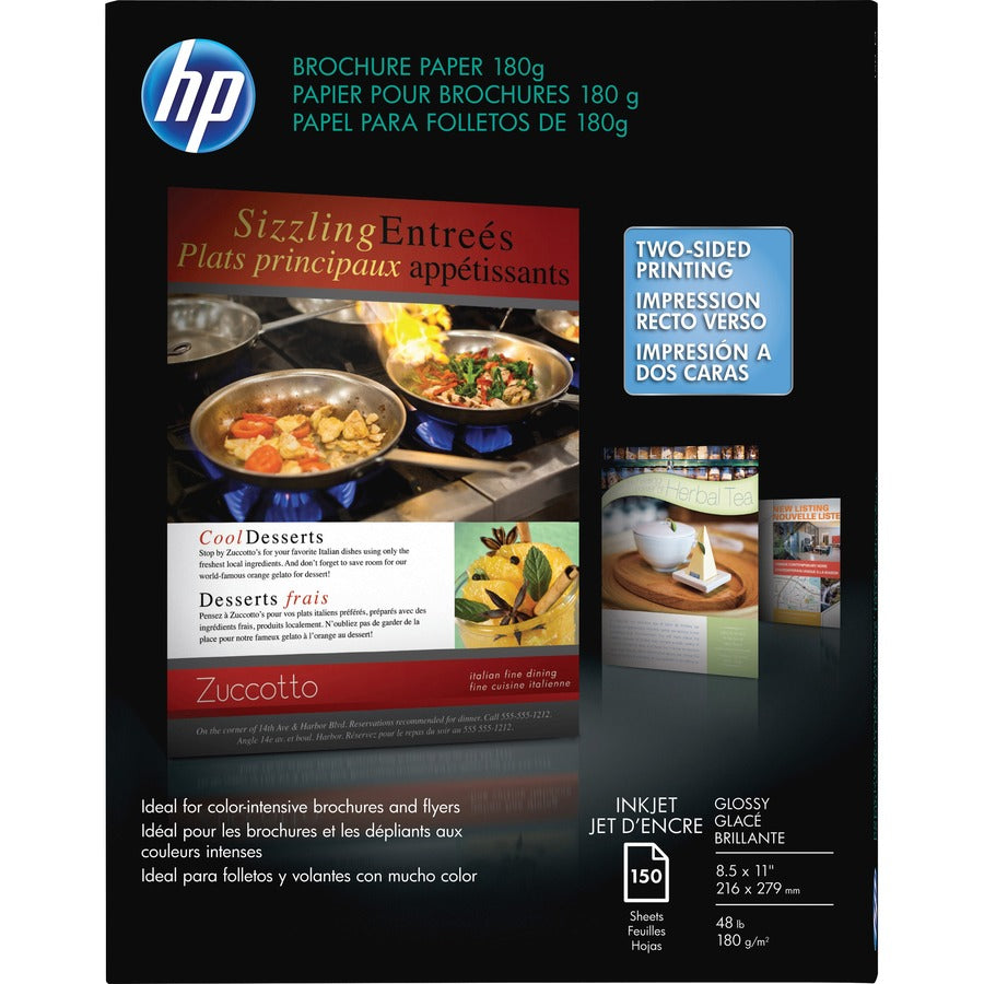 HP Glossy Brochure Inkjet Paper - Glossy - 98 Brightness - 98% Opacity - Letter - 8 1/2" x 11" - 48 lb Basis Weight - Glossy - Double-sided - Glossy - 1 Pack